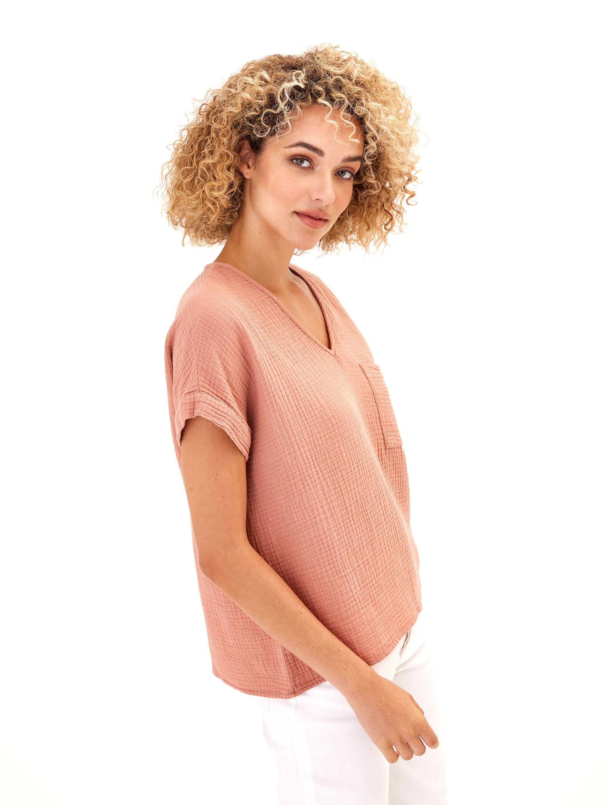 Celia Organic Cotton Gauze Drop Shoulder Top - Relaxed Fit