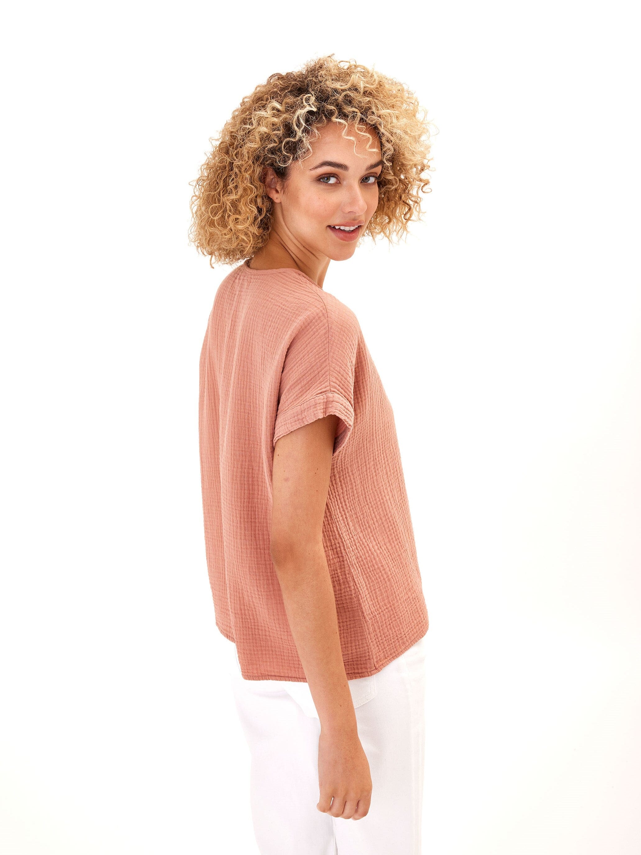Celia Organic Cotton Gauze Drop Shoulder Top - Relaxed Fit