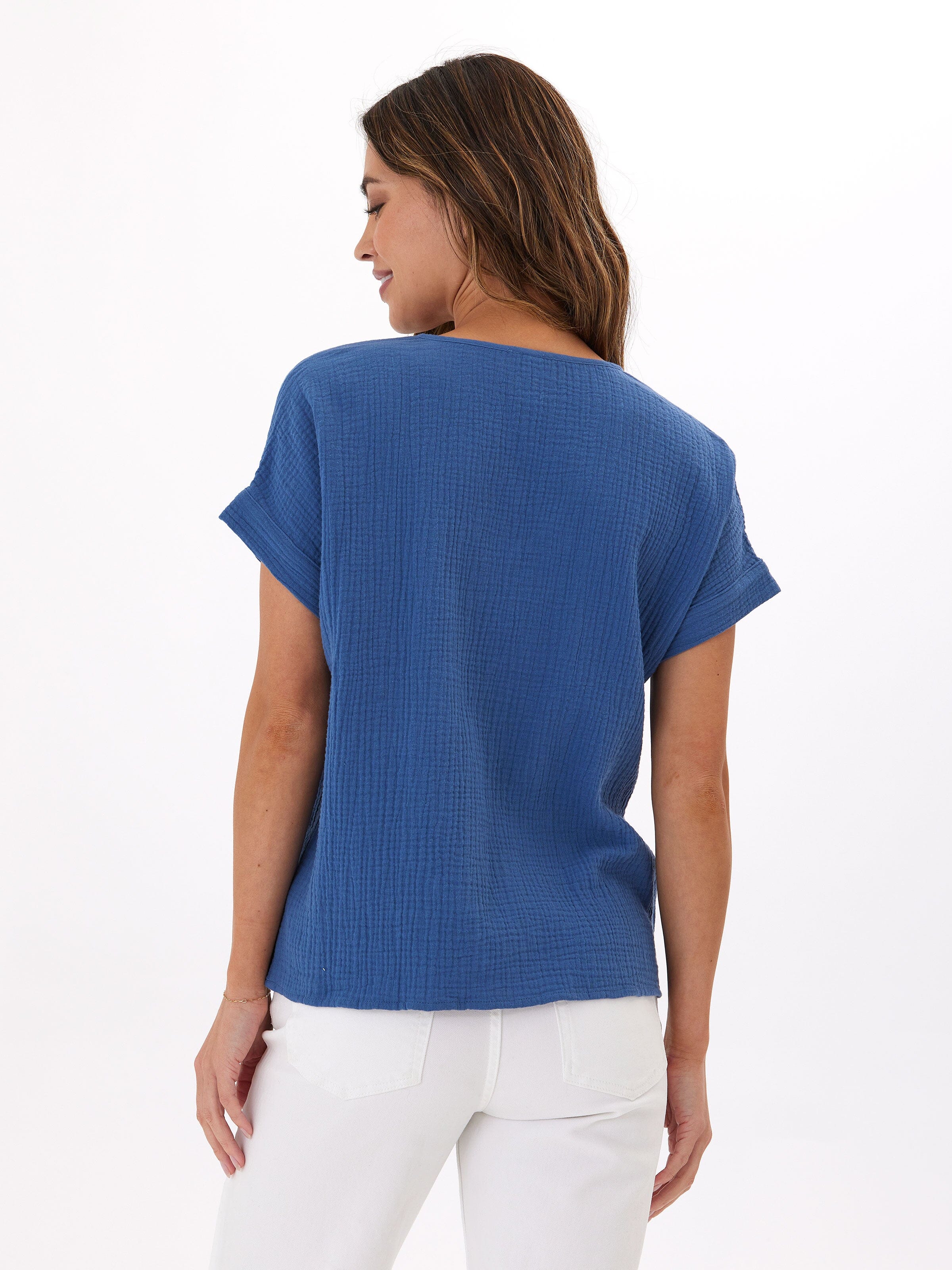Celia Organic Cotton Gauze Top in Blue