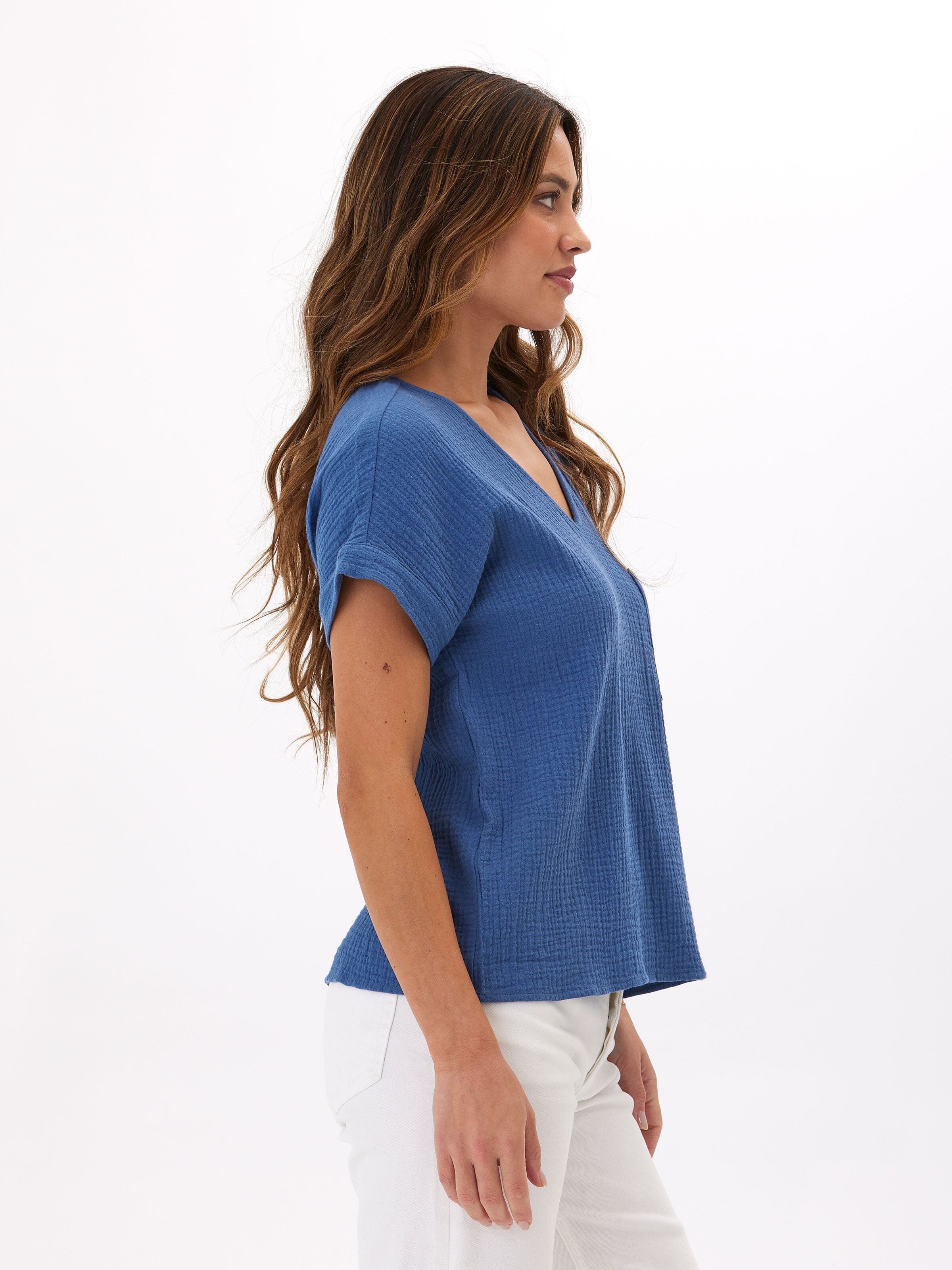 Celia Organic Cotton Gauze Top in Blue