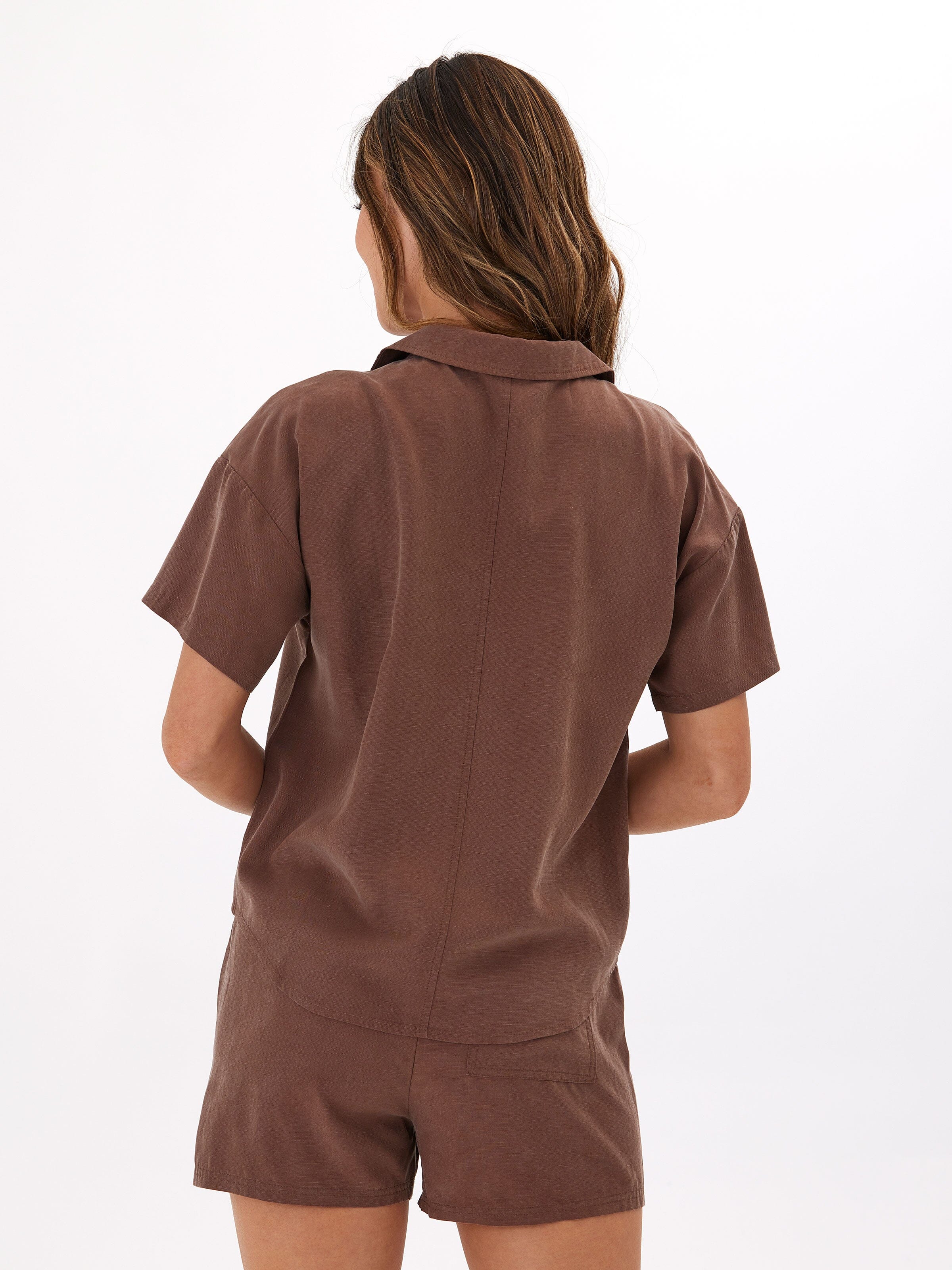 Mikaela Breezy Linen Button-Up Shirt with Chest Pocket