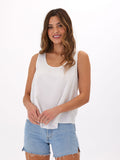 White Judie Breezy Linen Crossover Tank with flowy design