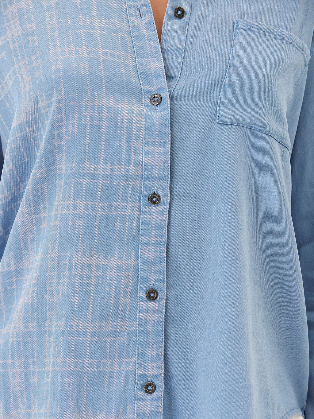 Prudence Grid Plaid Stretch Chambray Button-Down Shirt