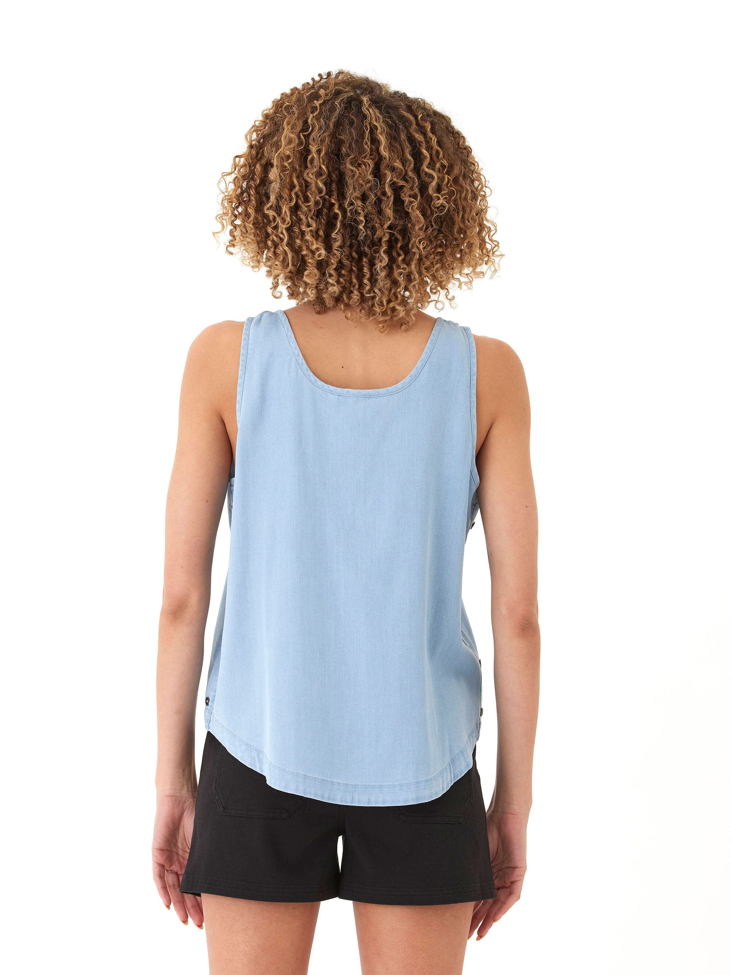 Clarice 2.0 Stretch Chambray Button Tank Top in Light Blue