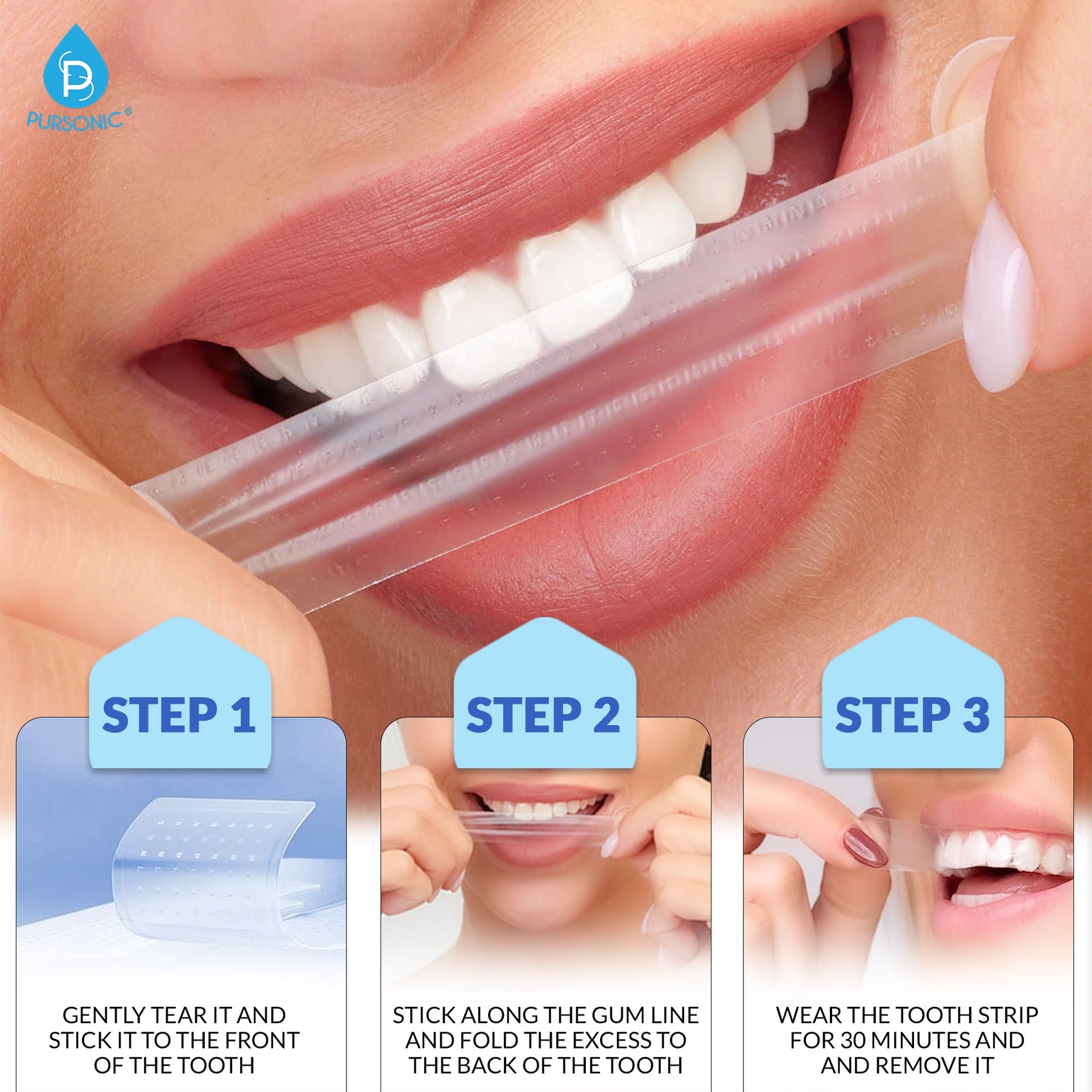 Pursonic Complete Smile Whitening Bundle – LED Whitening Kit + Whitening Pens + Professional Whitening Strips