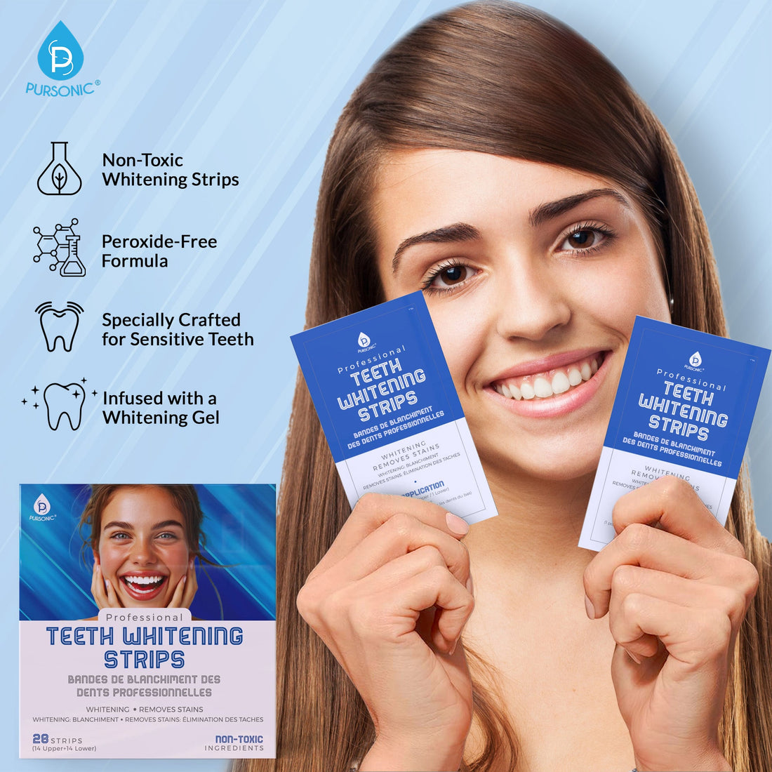The Ultimate Smile Radiance Kit: Professional Teeth Whitening Strips, Pursonic Whitening Pens & Stainless Steel Tongue Cleaners