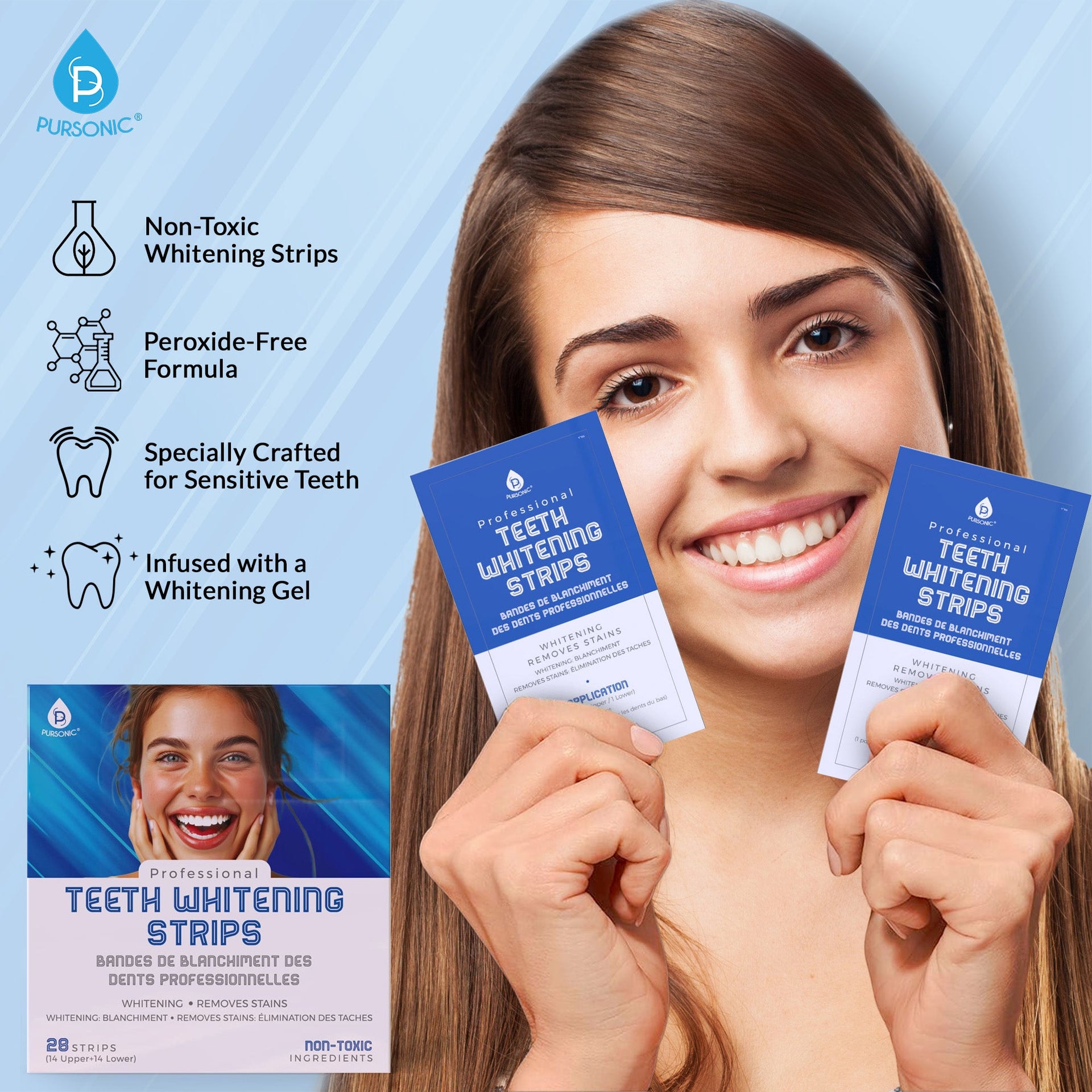 Pursonic Complete Smile Whitening Bundle – LED Whitening Kit + Whitening Pens + Professional Whitening Strips
