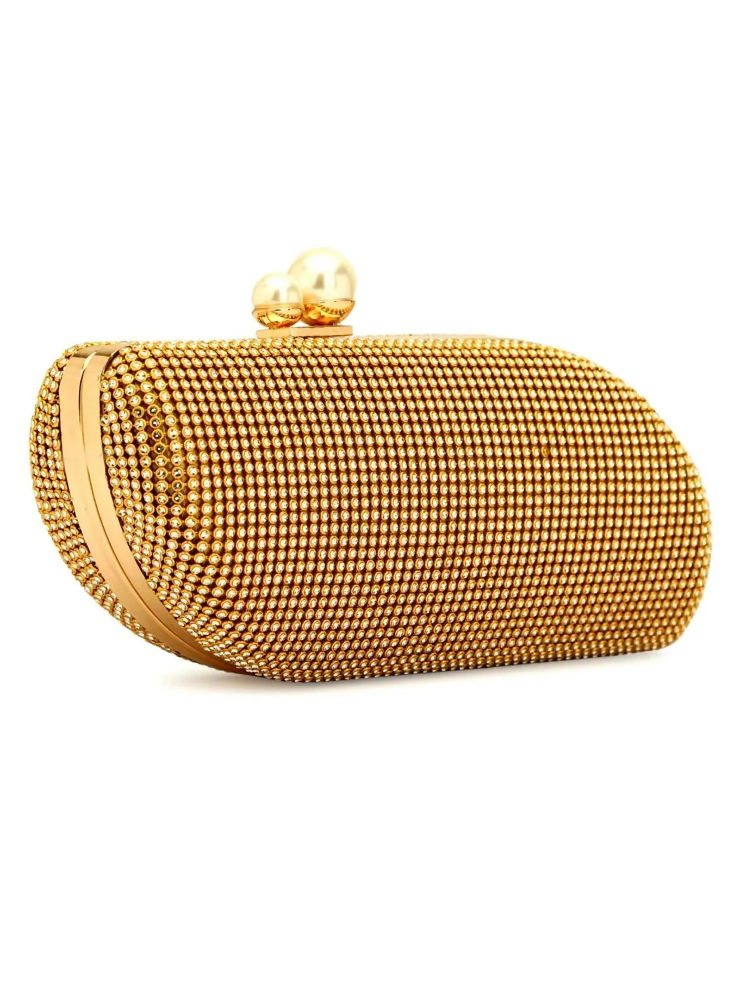 Elegant golden bridal hand clutch for women and girls, rectangular shape