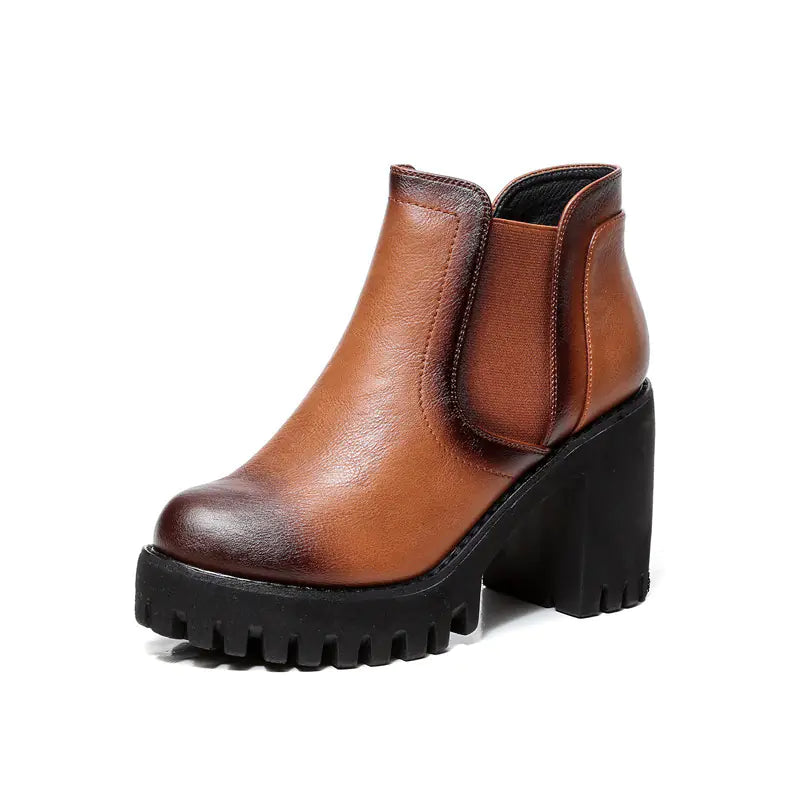 British Casual High Heels for Women with Thick Heel