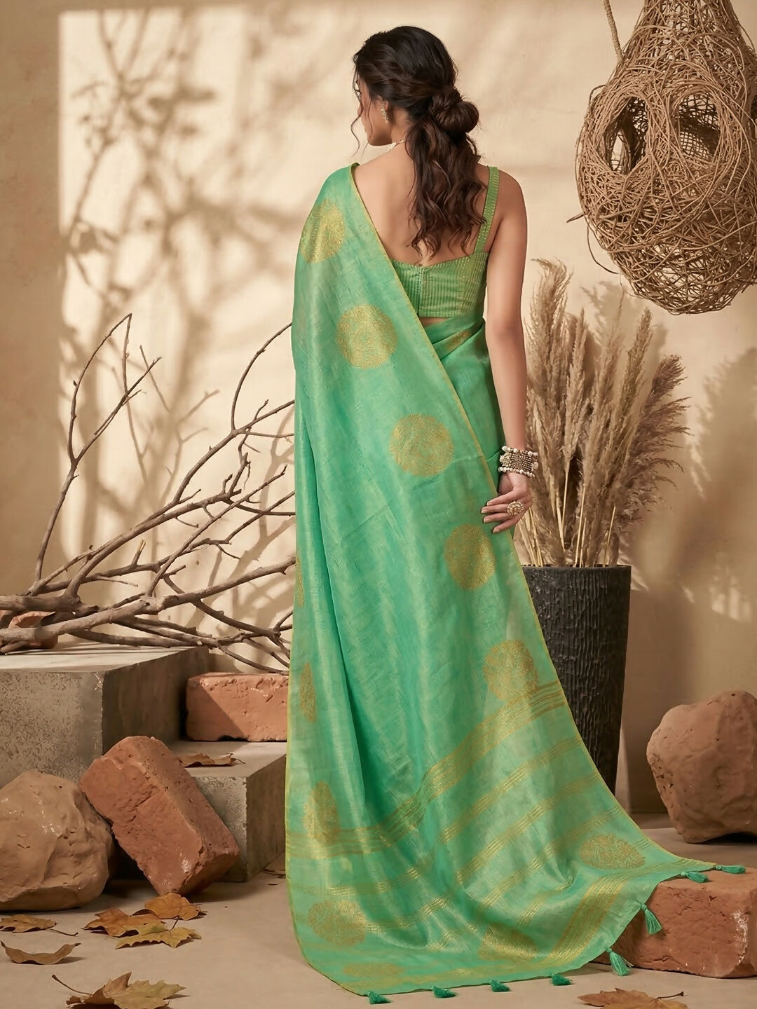 Elegant Green Tissue Silk Saree with Matching Blouse