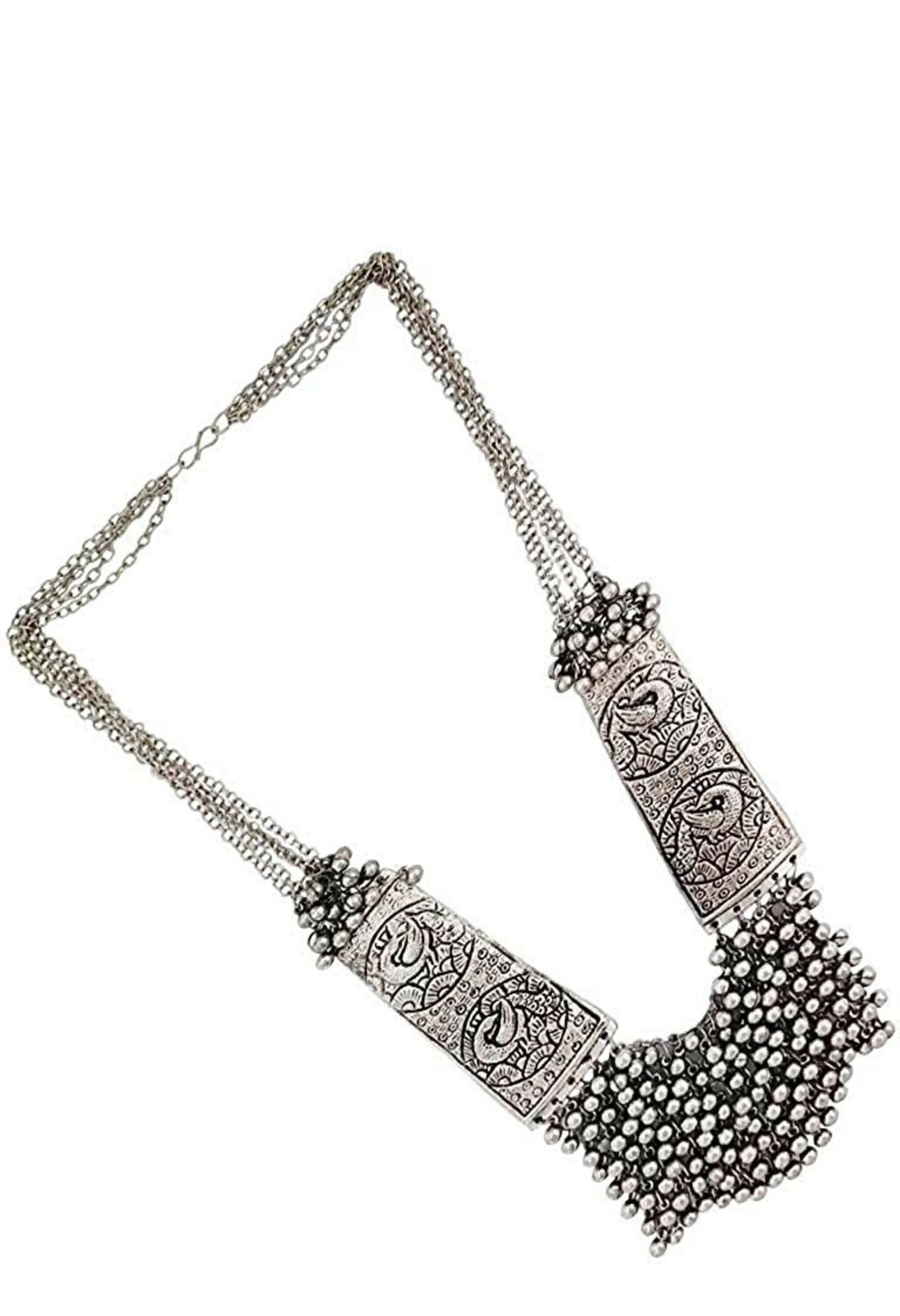 Oxidised Silver Ghungroo Statement Necklace for Women and Girls