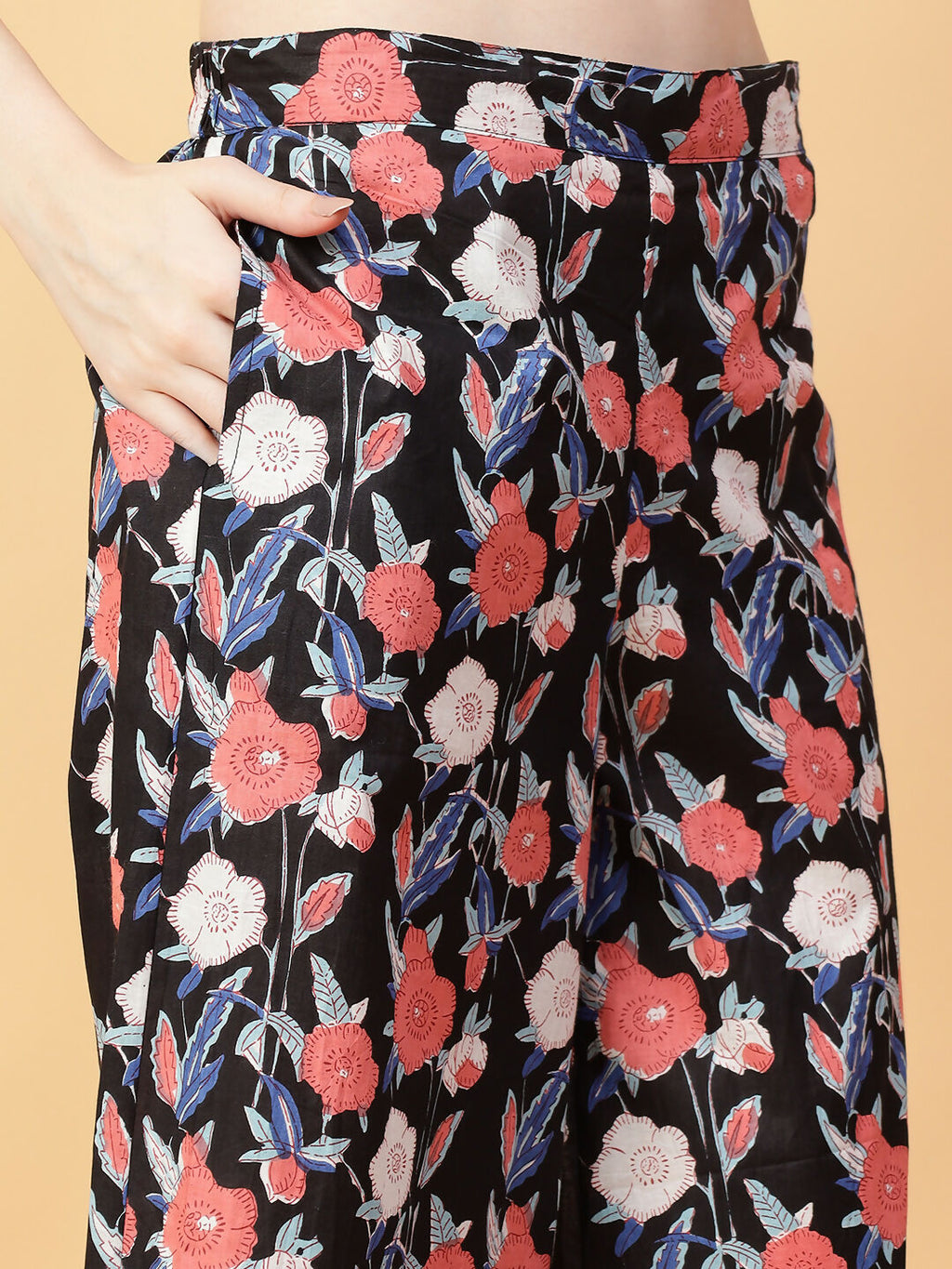 Black Cotton Printed Co-ord Set with Hand-Worked Detailing