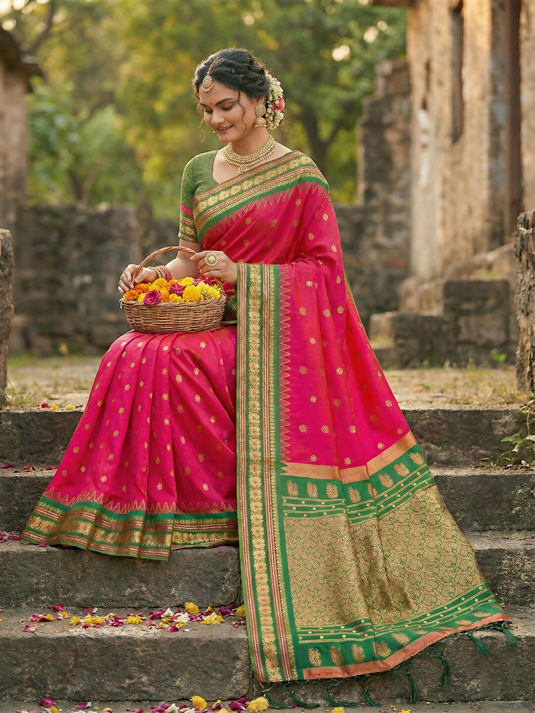 Pink Soft Silk Saree with Matching Blouse Piece