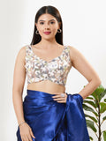 White silk padded sleeveless blouse with sweetheart neckline