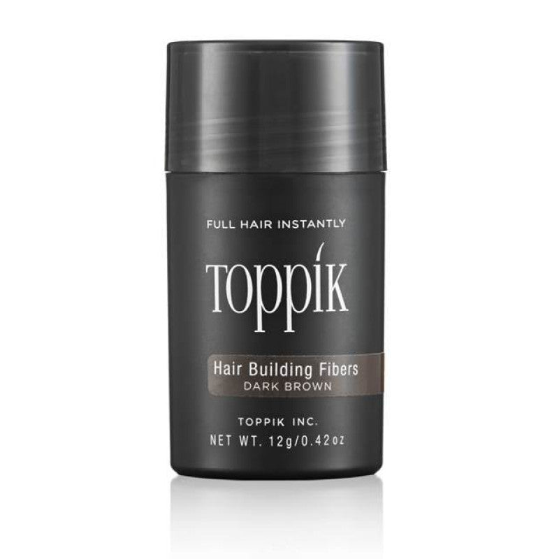 12g bottle of hair building fibers for thinning hair in dark brown packaging