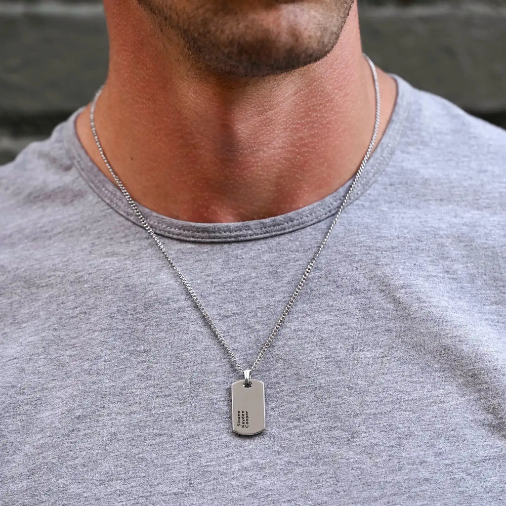 Customizable Beveled Tag Pendant Necklace in Sterling Silver