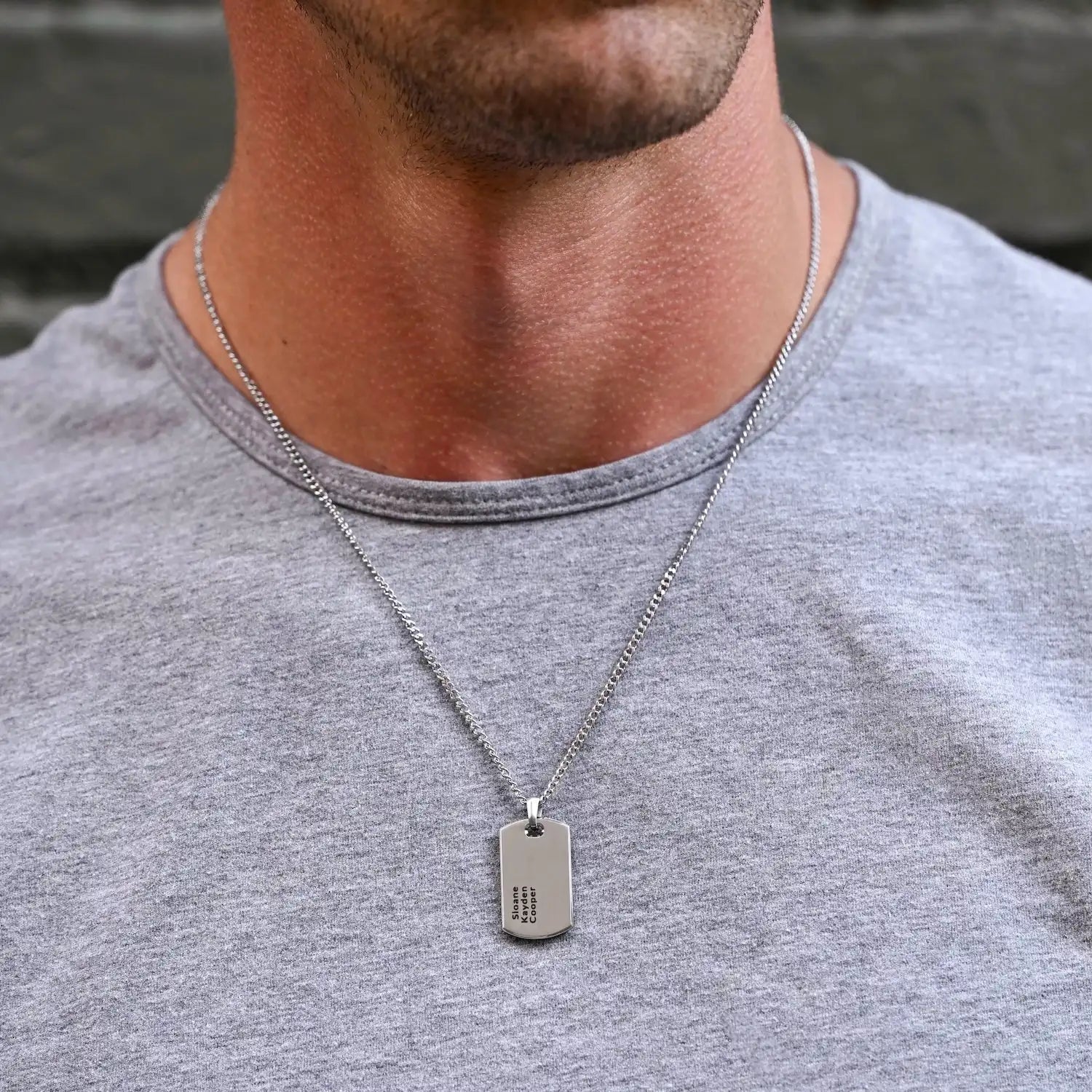 Customizable Beveled Tag Pendant Necklace in Sterling Silver
