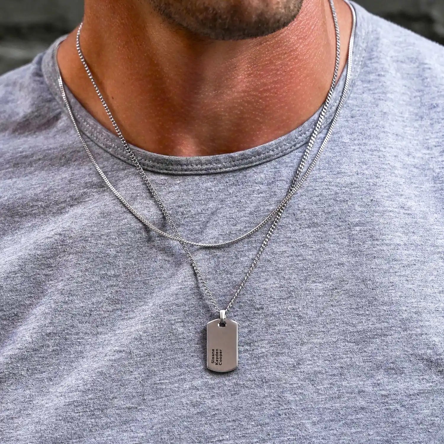 Customizable Beveled Tag Pendant Necklace in Sterling Silver