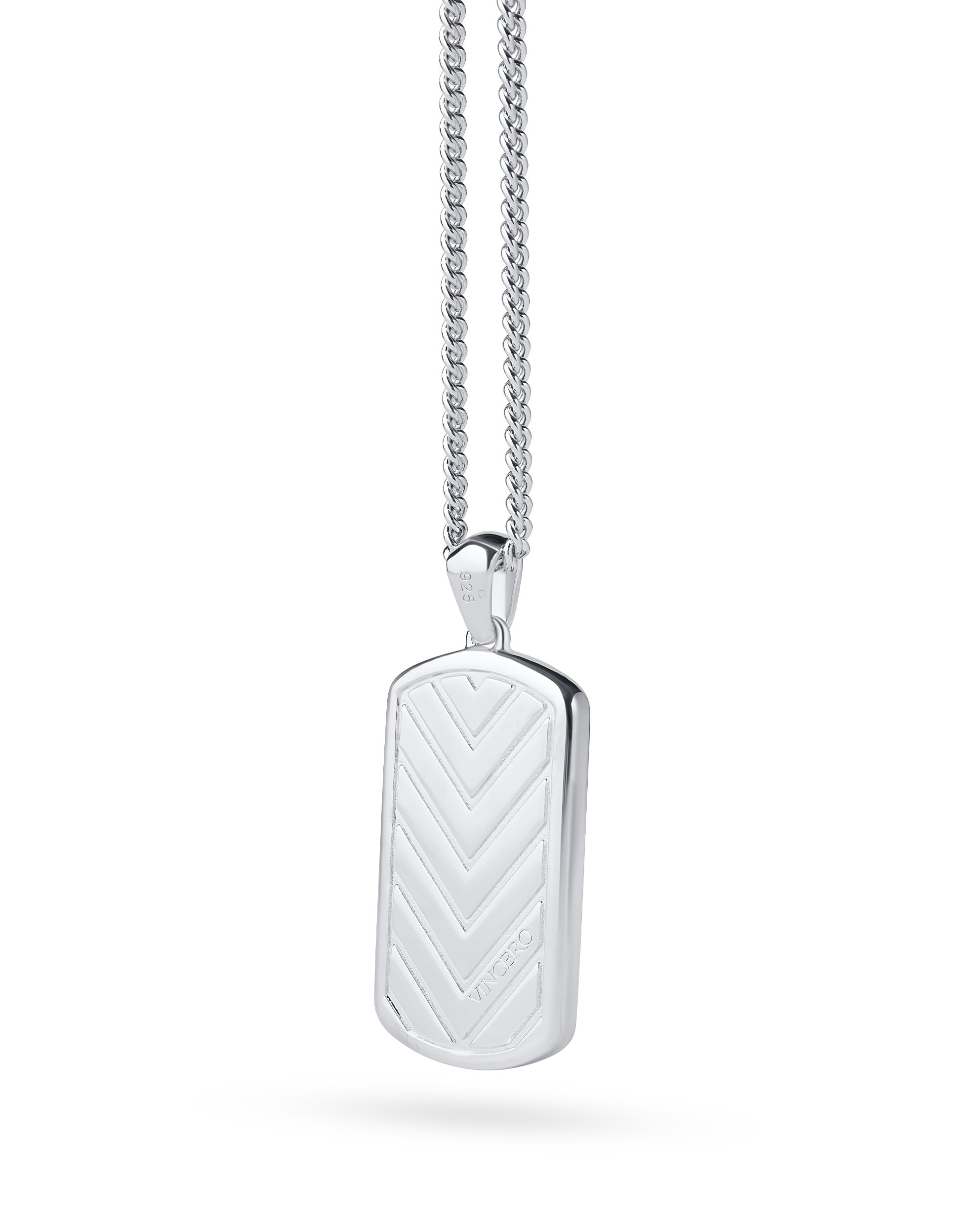 Beveled Tag Pendant Necklace with Tigers Eye Stone in Sterling Silver