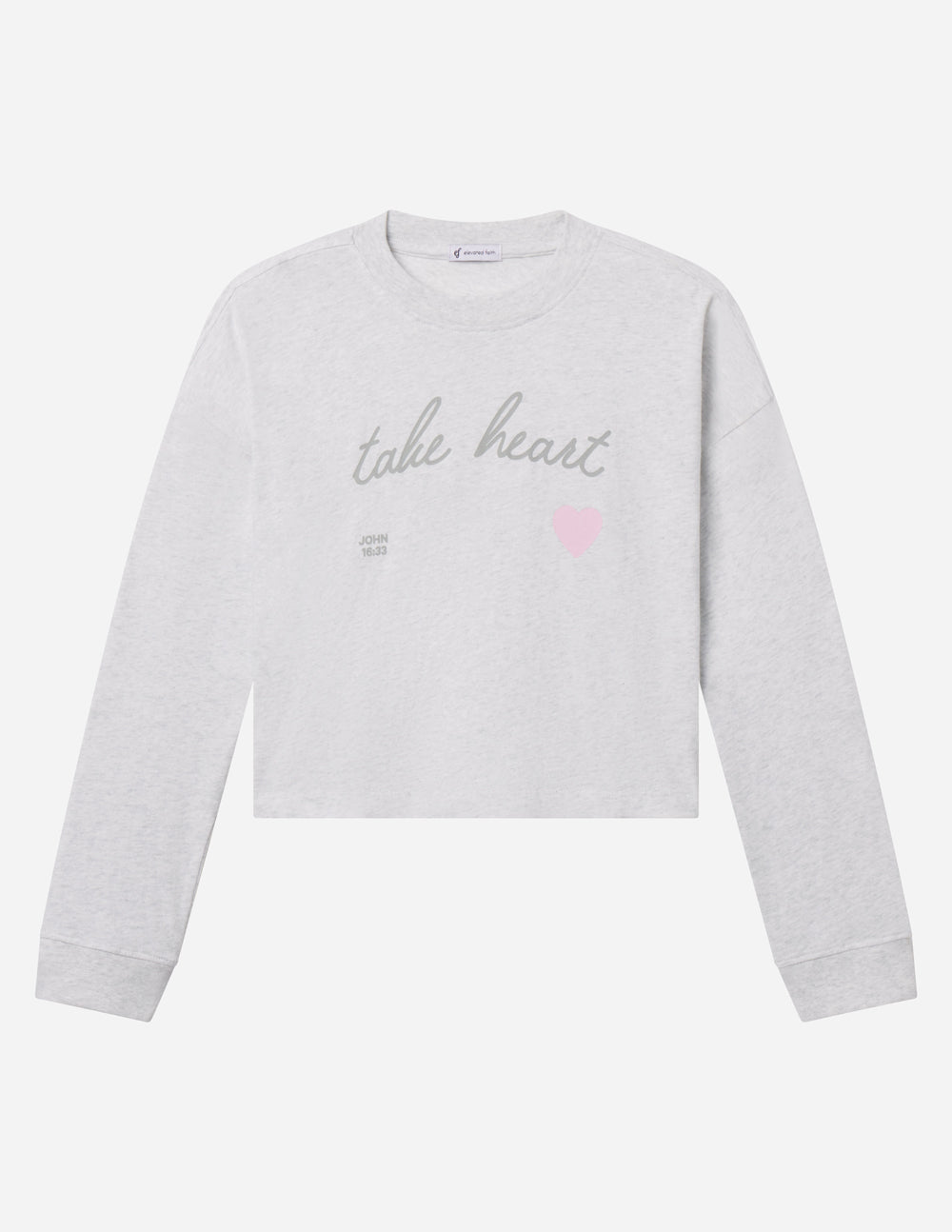 Take Heart Cropped Long Sleeve Tee in Light Grey and Soft Pink
