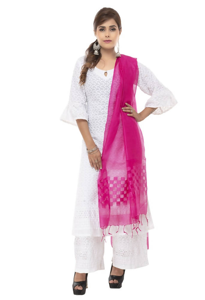 Pink Buta Cut Kota Cotton Dupatta - Elegant Traditional Scarf