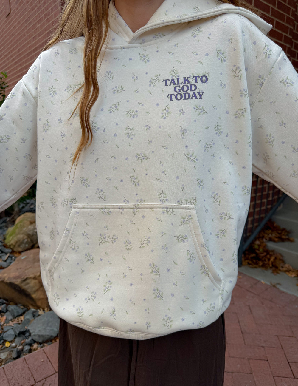 Talk to God Wildflower Unisex Hoodie - Off-White & Purple Cotton