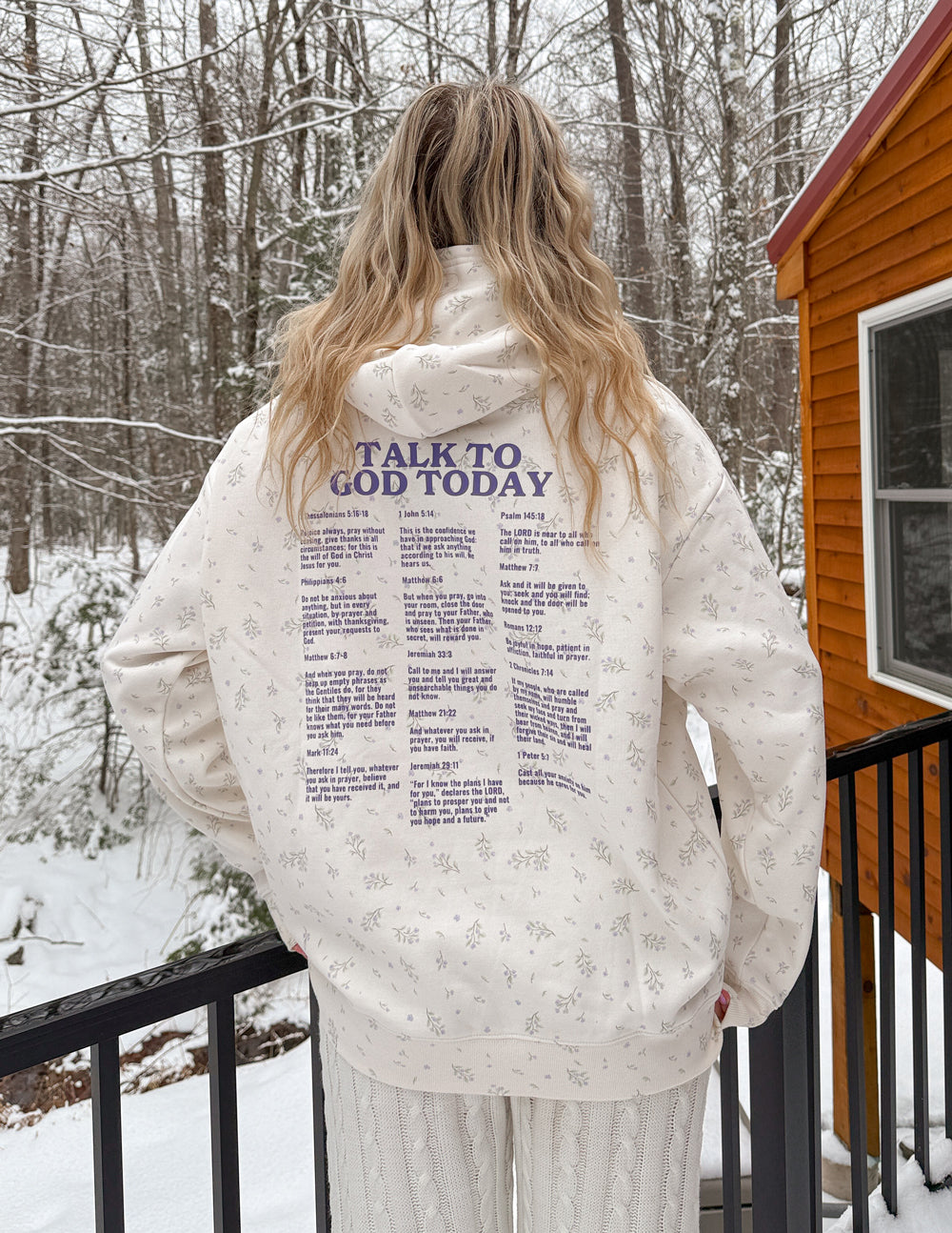 Talk to God Wildflower Unisex Hoodie - Off-White & Purple Cotton