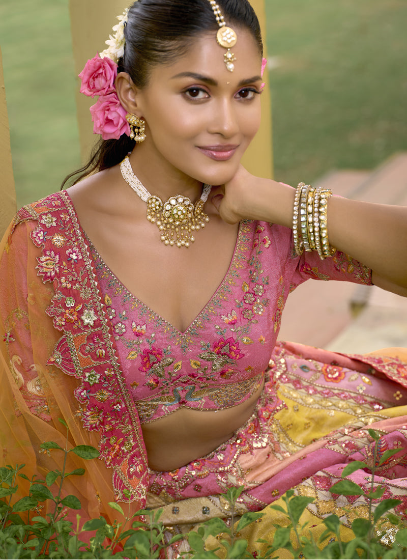 Multicolor Silk Embroidered Lehenga Choli for Wedding Wear