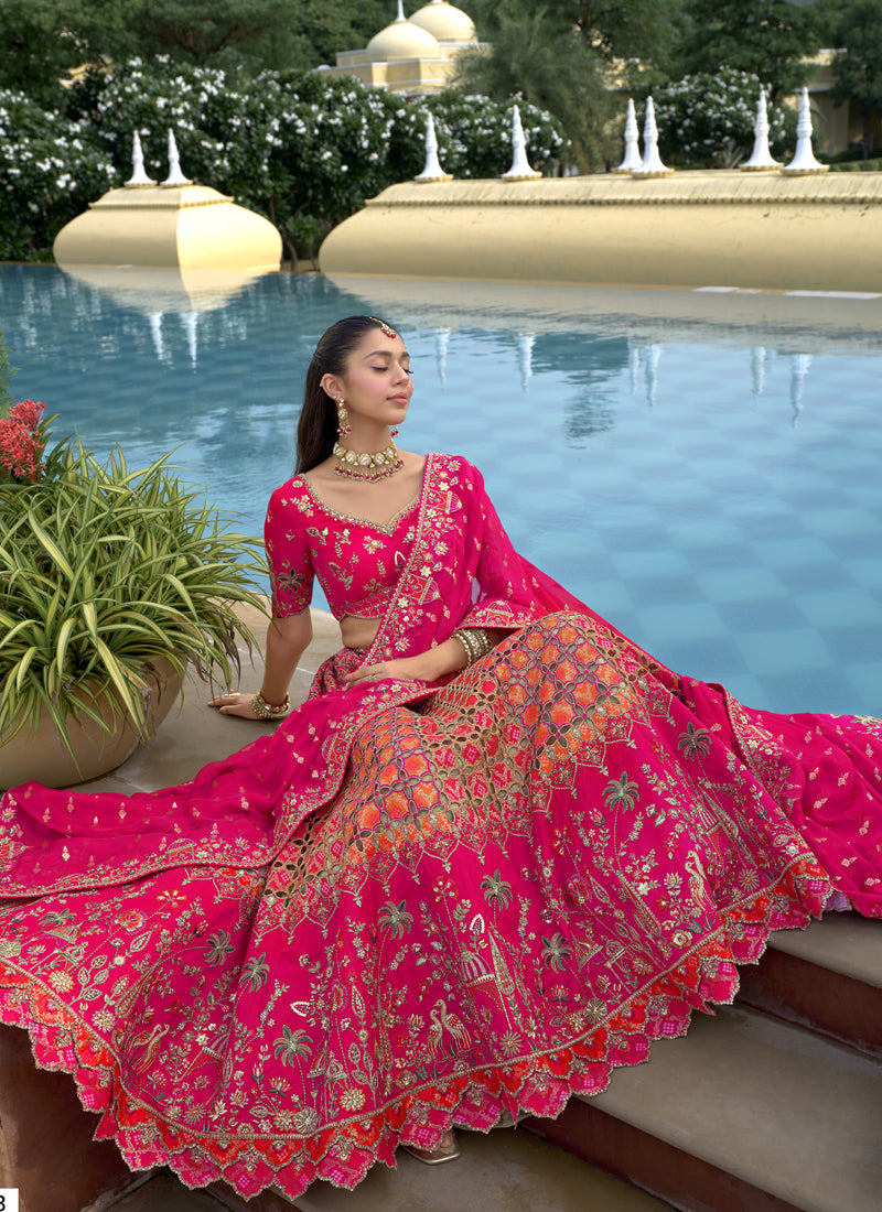 Pink Silk Embroidered Lehenga Choli with Hand Work for Weddings