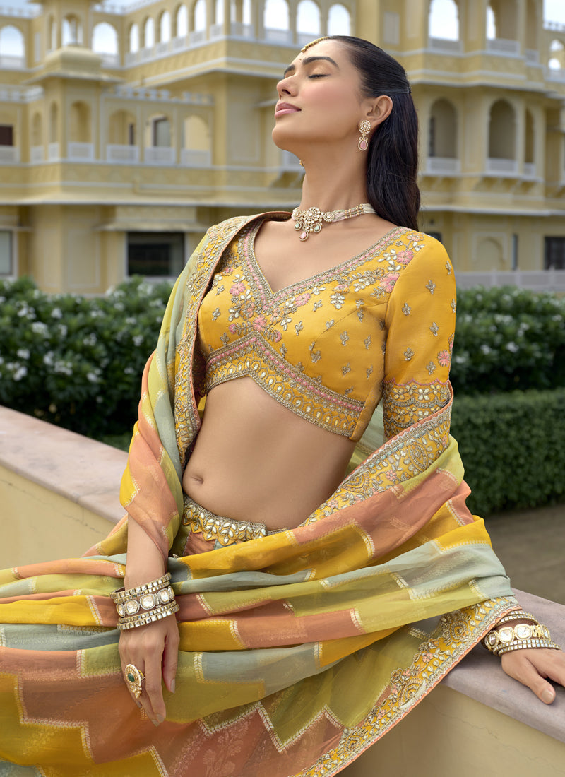 Multicolor Silk Embroidered Lehenga Choli for Wedding Wear