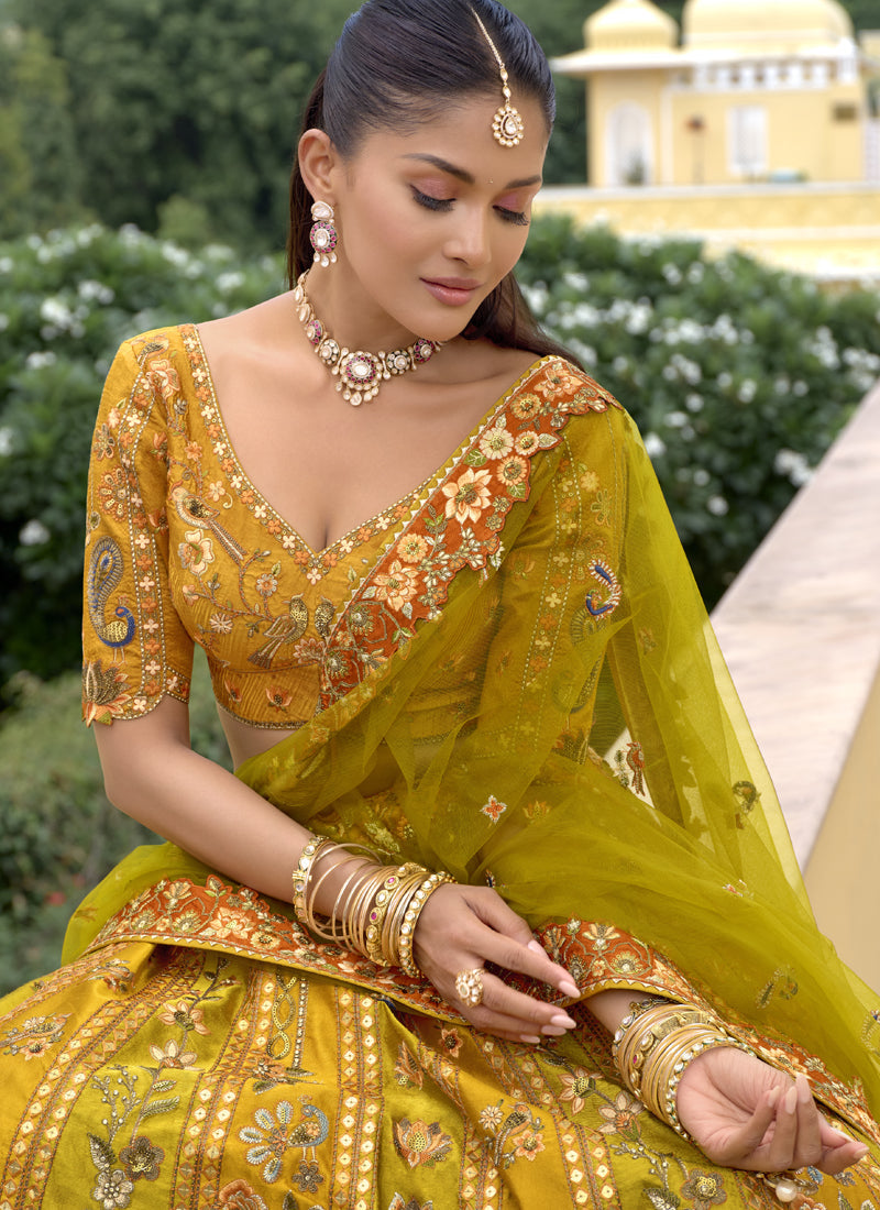 Multicolor Silk Embroidered Lehenga Choli for Wedding Wear