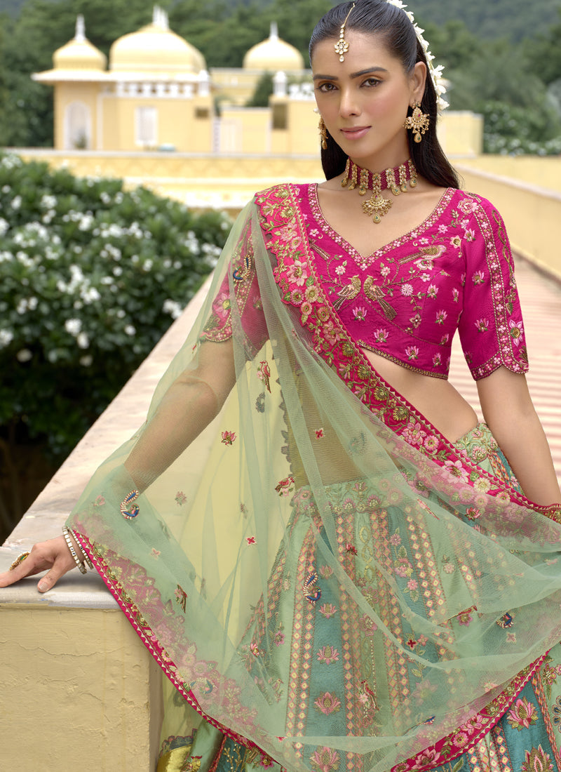 Multicolor Silk Embroidered Lehenga Choli for Wedding Wear