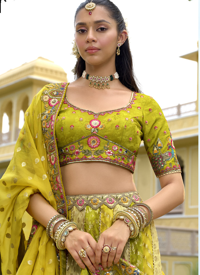 Multicolor Silk Embroidered Lehenga Choli for Wedding Wear