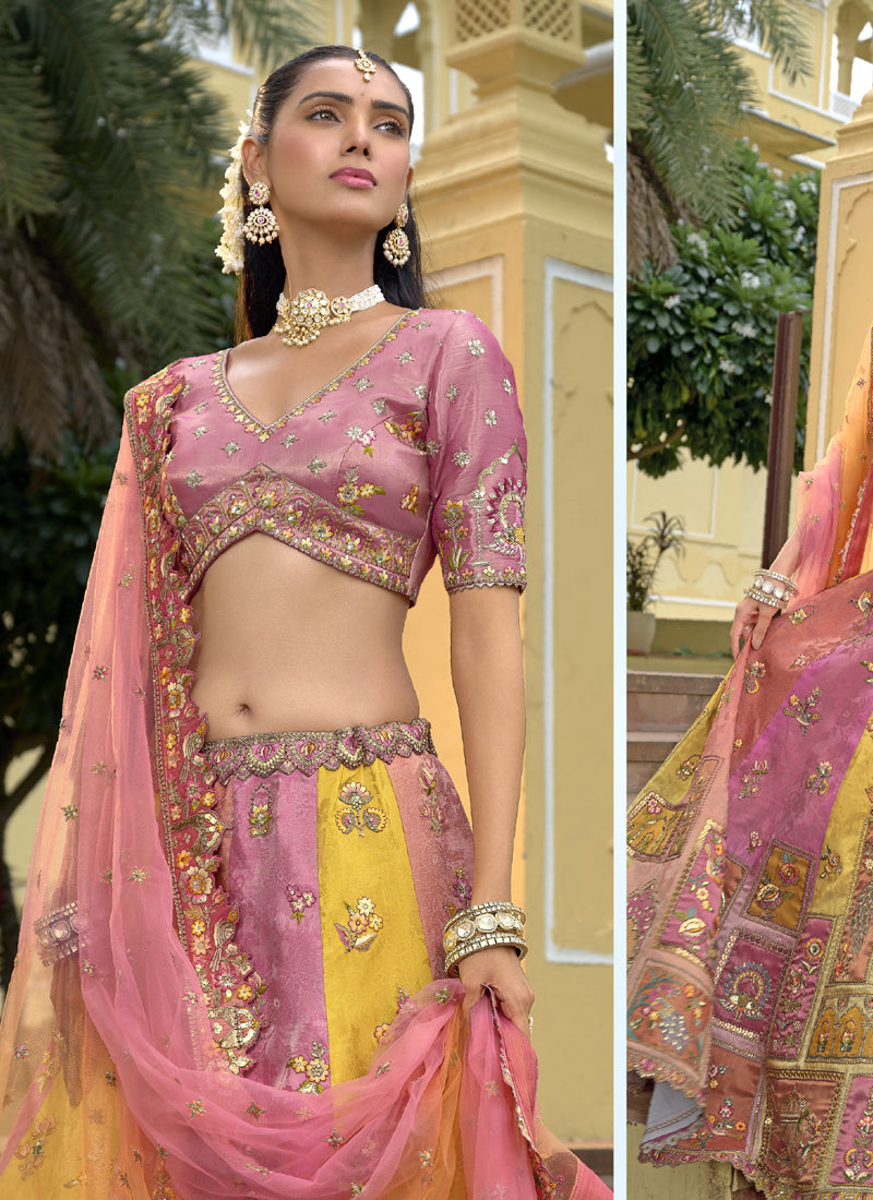 Multicolor Silk Embroidered Lehenga Choli for Wedding Wear