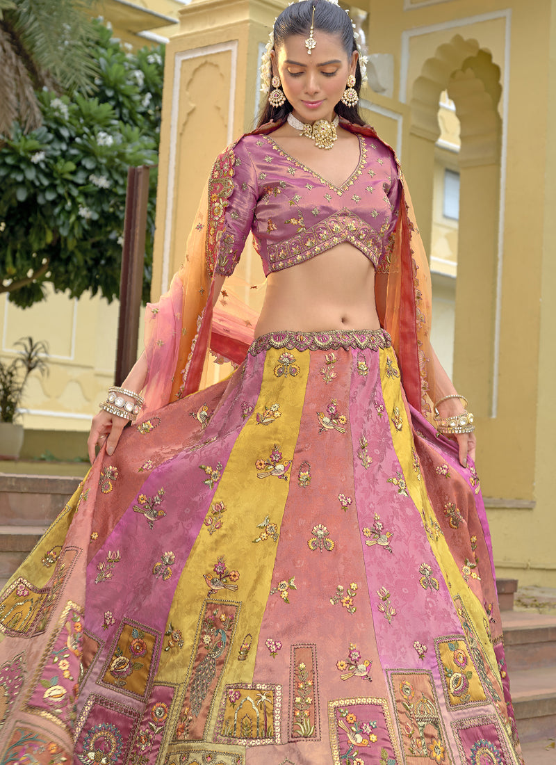 Multicolor Silk Embroidered Lehenga Choli for Wedding Wear