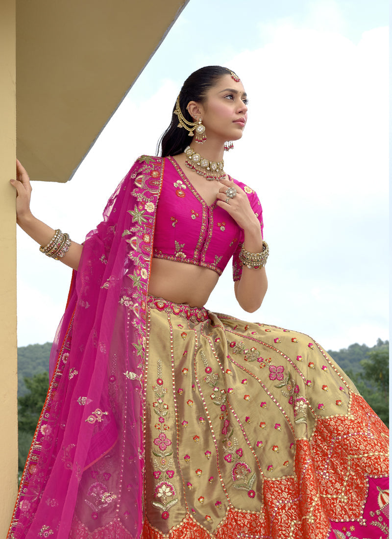Multicolor Silk Embroidered Lehenga Choli for Wedding Wear