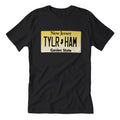 Taylor Ham graphic T-shirt featuring breakfast meat license plate design
