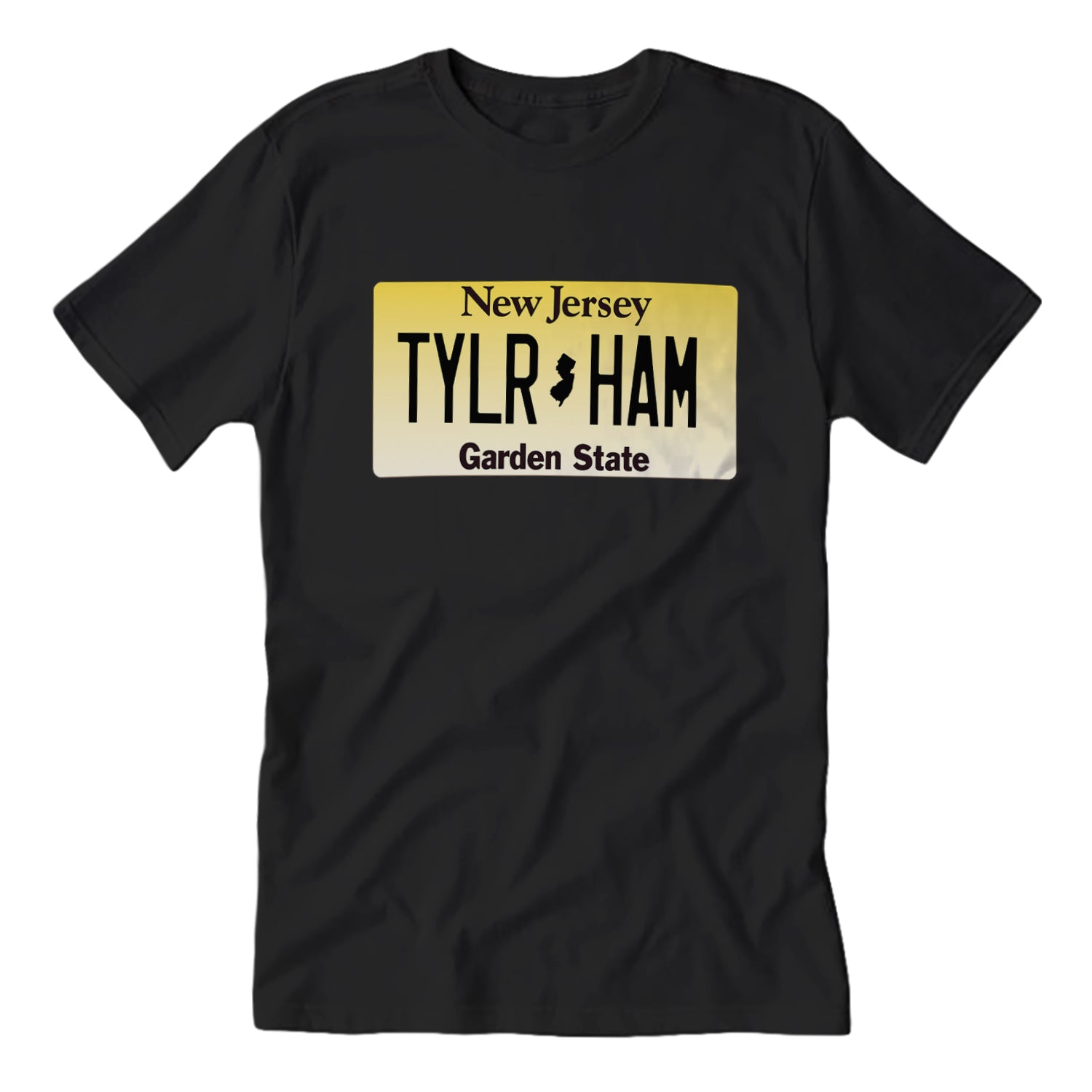 Taylor Ham graphic T-shirt featuring breakfast meat license plate design