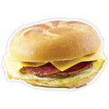A flexible 4 by 3 inch magnet featuring a classic New Jersey pork roll, egg, and cheese breakfast sandwich design.