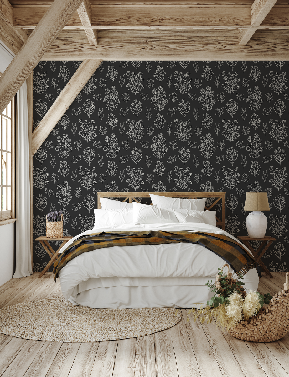 Taylor Floral Removable Wallpaper in Blue, White, Peach & Beige