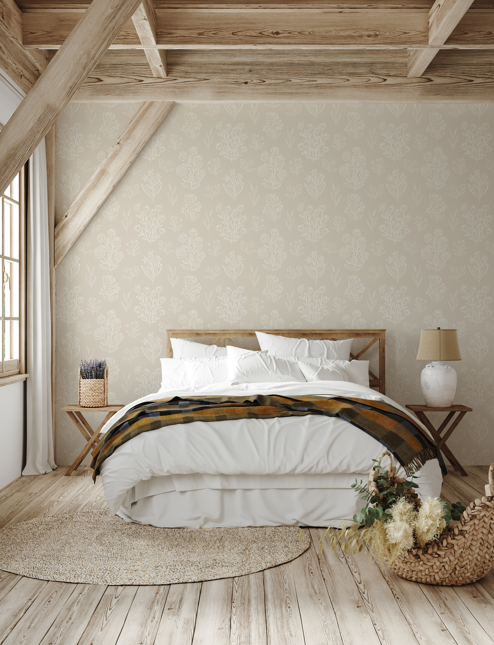 Taylor Floral Removable Wallpaper in Blue, White, Peach & Beige