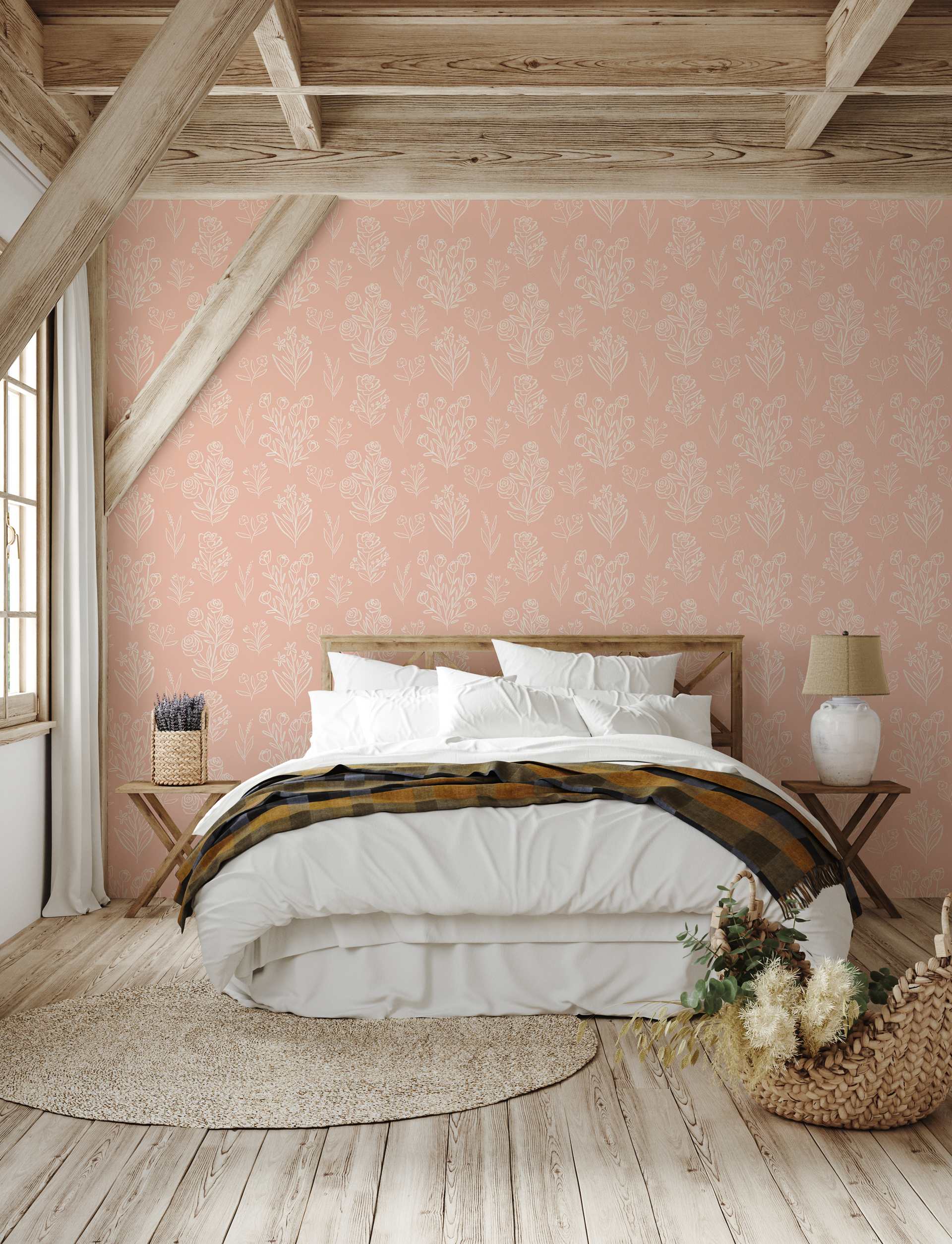 Taylor Floral Removable Wallpaper in Blue, White, Peach & Beige