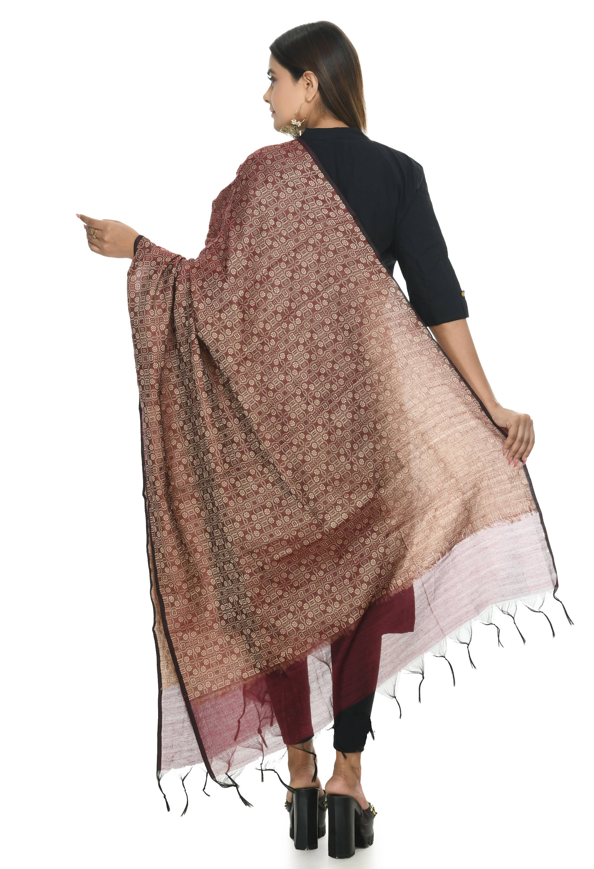 Dark Maroon Handloom Cotton Dupatta - Elegant Ethnic Drape