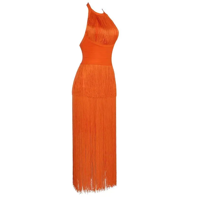 Fringe  Halterneck Backless Dress