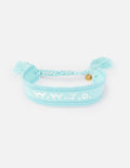 Teal woven bracelet with What Would Jesus Do embroidered detail