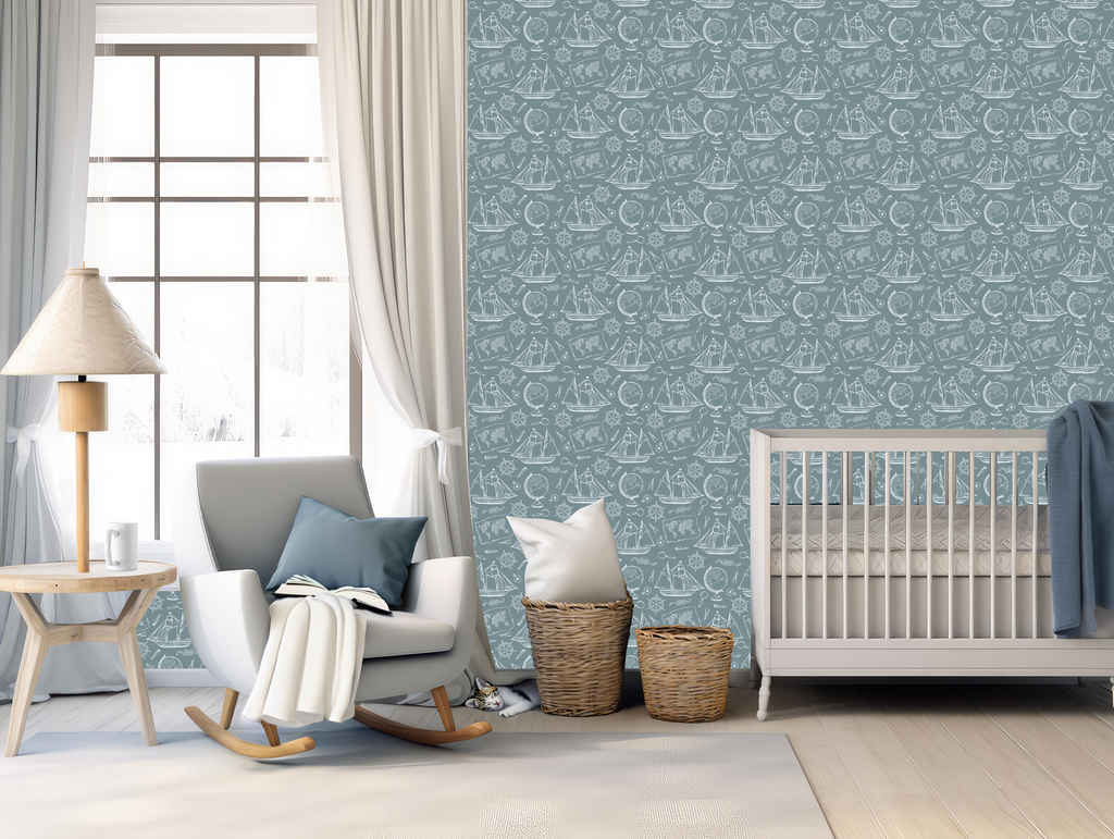 Turner Removable Wallpaper in Blue-Grey, White and Beige