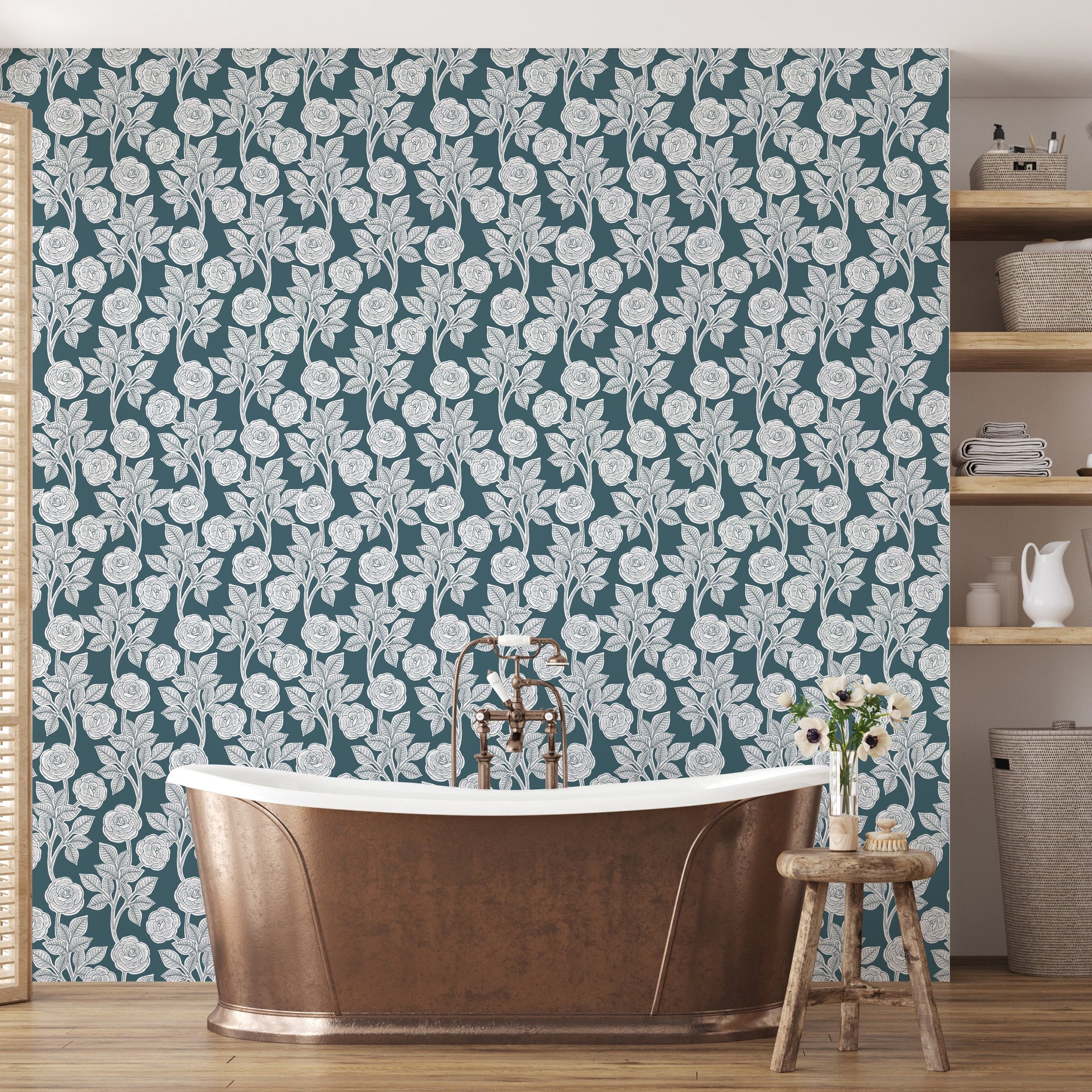Mulberry wallpaper design by Gooseberry Moon installed on a feature wall