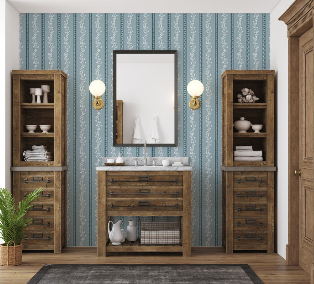 Miller Striped Wallpaper in Green and Mauve - Traditional Style