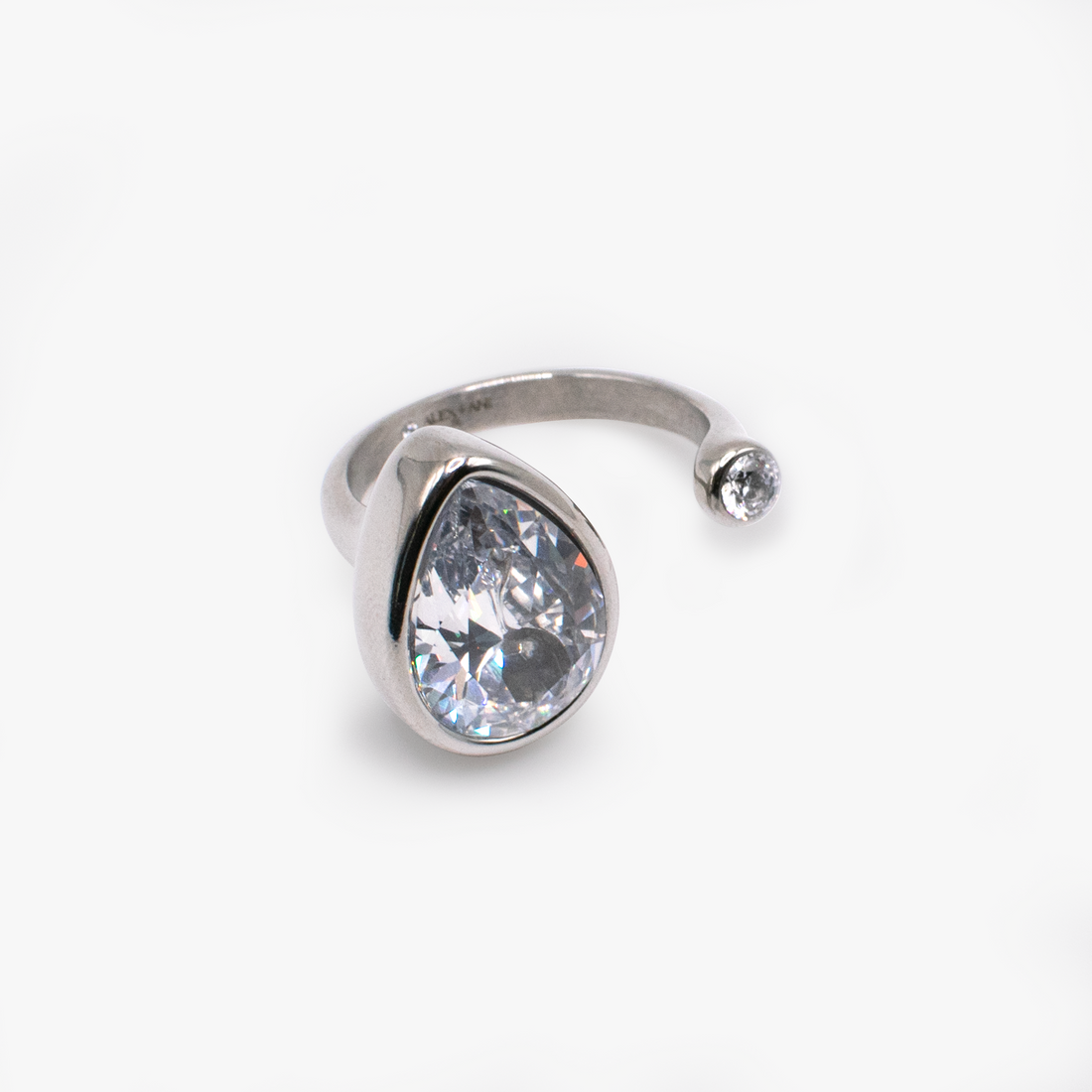 Teardrop Crystal Ring in Polished Silver Tone Minimalist Jewelry