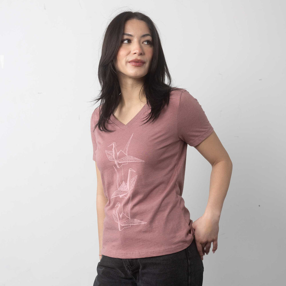 Women's Origami Crane Tech T-Shirt in Mauve